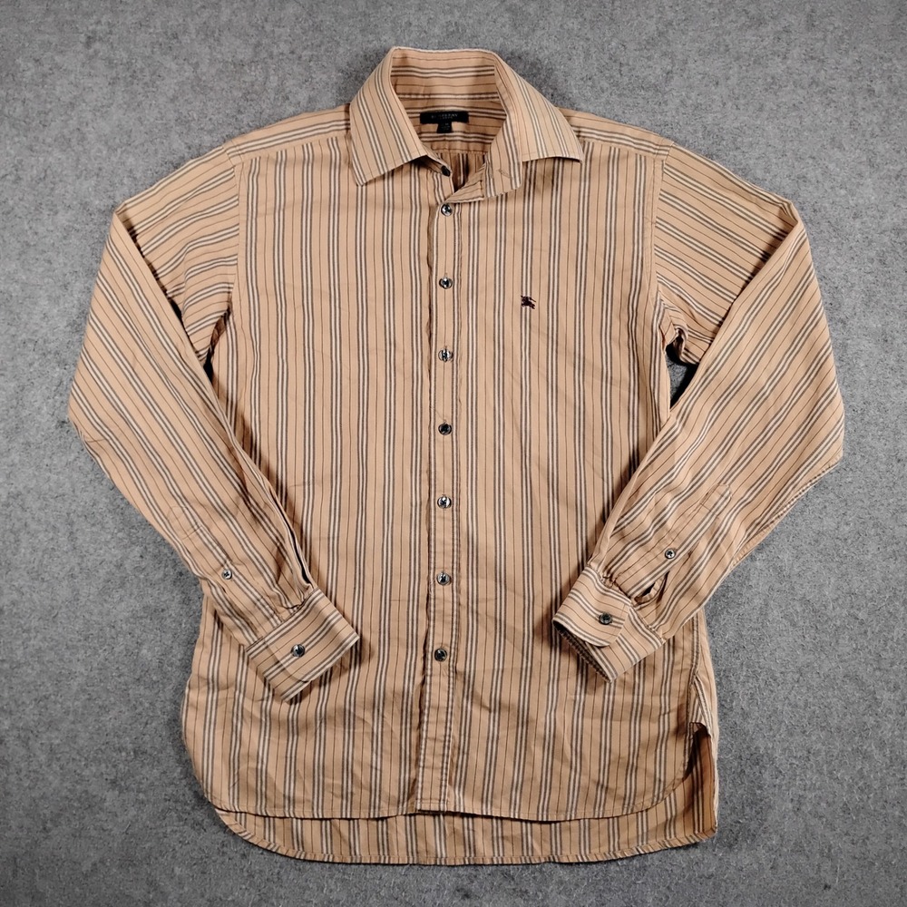Burberry London Striped Button Down Shirt Mens 15/38 Medium Tan Vintage UK